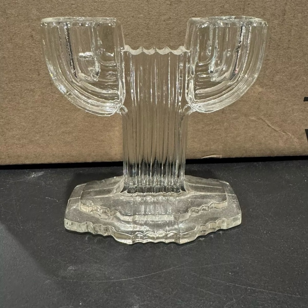 Vintage 1940s Anchor Hocking Queen Mary Art Deco Double Arm Candlestick Holder